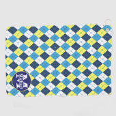 Preppy Blue Raspberry Lemon Argyle Monogram Golfhanddoek (Horizontaal)