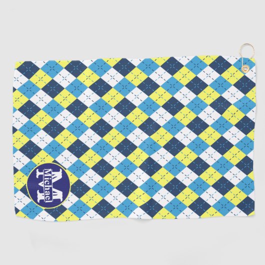 Preppy Blue Raspberry Lemon Argyle Monogram Golfhanddoek (Horizontaal)