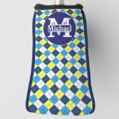 Preppy Blue Raspberry Lemon Argyle Monogram Golfheadcover (Draai 90)