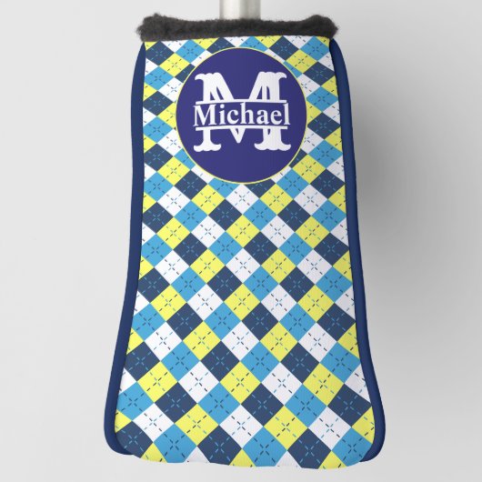 Preppy Blue Raspberry Lemon Argyle Monogram Golfheadcover (Draai 90)