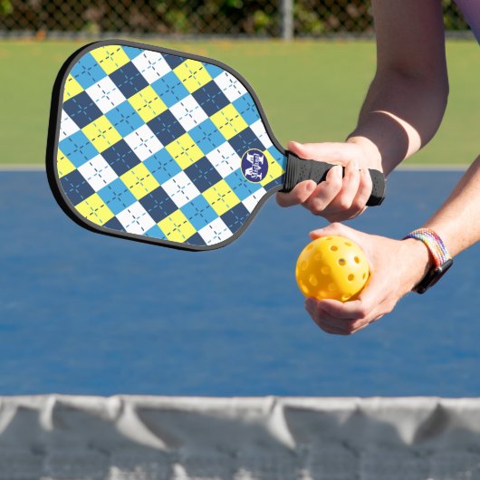 Preppy Blue Raspberry Lemon Argyle Monogram Pickleball Paddle (Insitu)