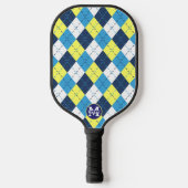 Preppy Blue Raspberry Lemon Argyle Monogram Pickleball Paddle (Voorkant)