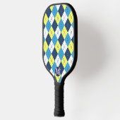 Preppy Blue Raspberry Lemon Argyle Monogram Pickleball Paddle (Links)