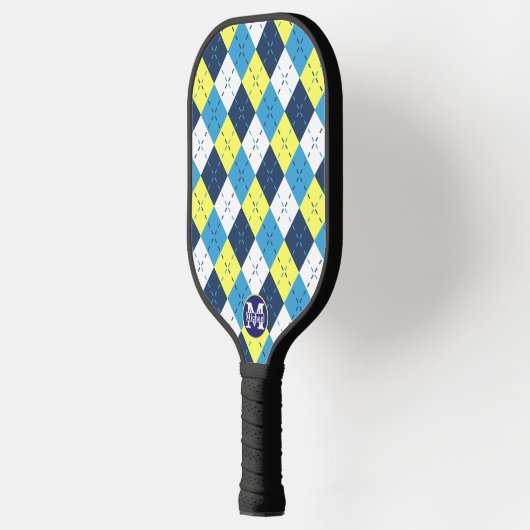 Preppy Blue Raspberry Lemon Argyle Monogram Pickleball Paddle (Links)
