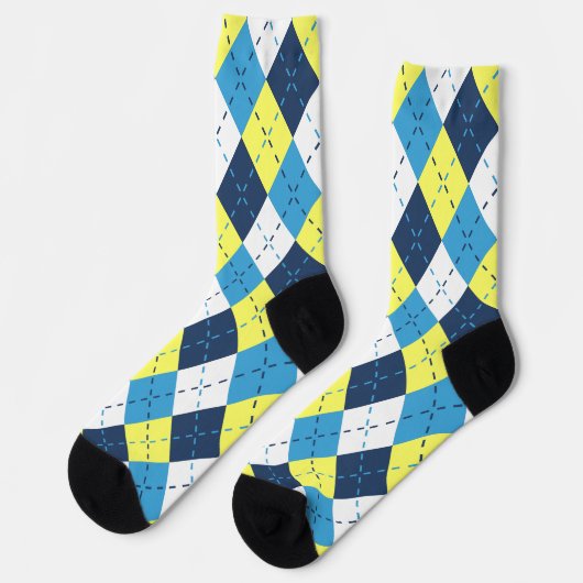 Preppy Blue Raspberry Lemon Yellow Argyle Sokken (Links)