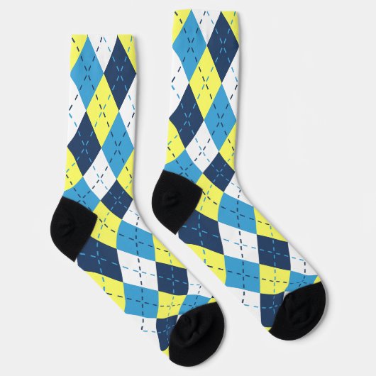 Preppy Blue Raspberry Lemon Yellow Argyle Sokken (Rechts)