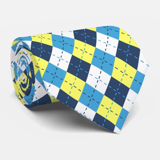 Preppy Blue Raspberry Lemon Yellow Argyle Stropdas (Opgerold)