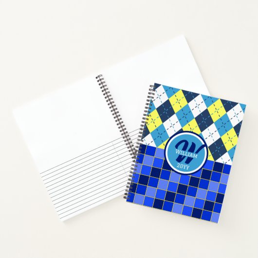 Preppy Blue Raspberry Lemonade Argyle and Checks Notitieboek (Binnen)