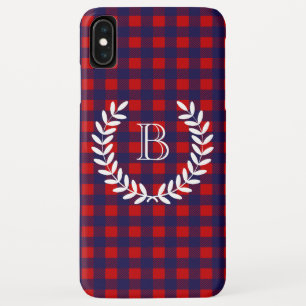 Preppy Blue & Red Buffalo Plaid Monogram Case-Mate iPhone Case