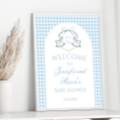 Preppy Blue Rocking Horse Gingham Baby Boy Shower Poster