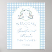 Preppy Blue Rocking Horse Gingham Baby Boy Shower Poster (Voorkant)