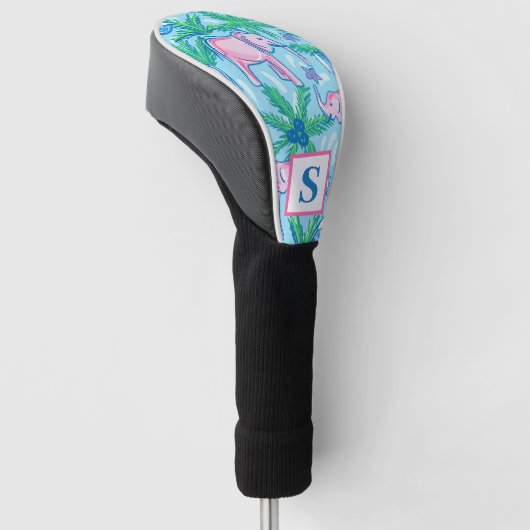 Preppy Blue roze Green Elephant Monogram Golfheadcover (Schuin)