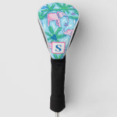 Preppy Blue roze Green Elephant Monogram Golfheadcover (Voorkant)