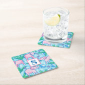 Preppy Blue roze Green Elephant Monogram Kartonnen Onderzetters (Insitu)