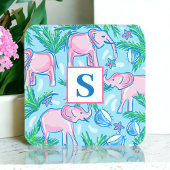 Preppy Blue roze Green Elephant Monogram Kartonnen Onderzetters