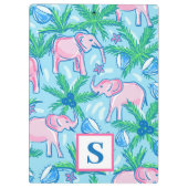 Preppy Blue roze Green Elephant Monogram Klembord (Achterkant)