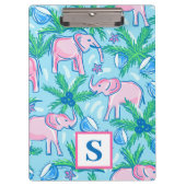 Preppy Blue roze Green Elephant Monogram Klembord (Voorkant)