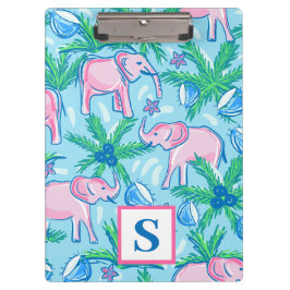 Preppy Blue roze Green Elephant Monogram Klembord