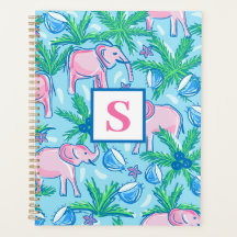 Preppy Blue roze Green Elephant Monogram