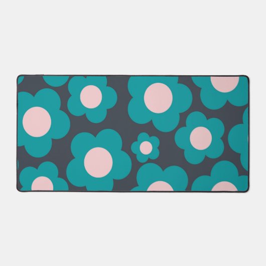 Preppy Blue Roze Hippie Flower Pattern Bureaumat (Voorkant)