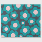 Preppy Blue Roze Hippie Flower Pattern Cadeaupapier (Vlak)
