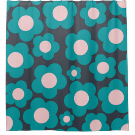 Preppy Blue Roze Hippie Flower Pattern Douchegordijn