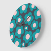 Preppy Blue Roze Hippie Flower Pattern Grote Klok (Hoek)