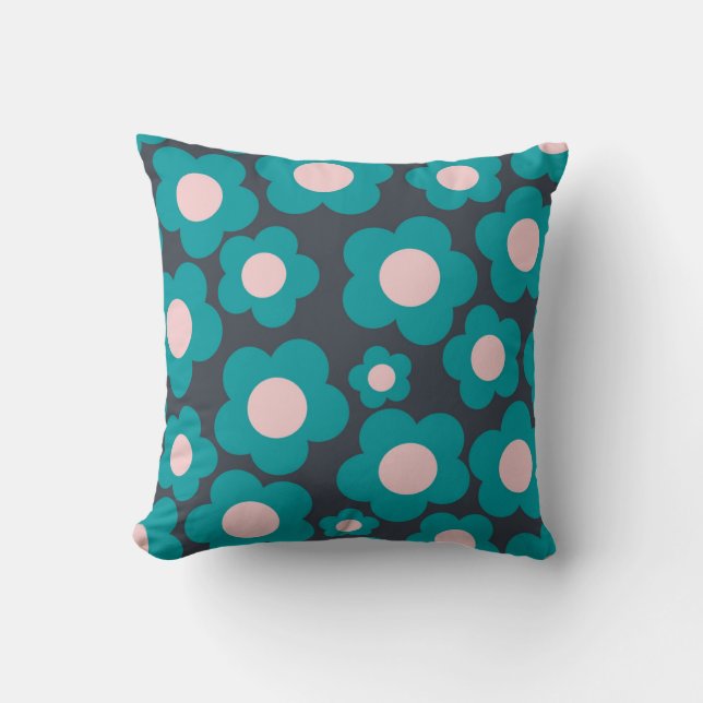 Preppy Blue Roze Hippie Flower Pattern Kussen (Voorkant)