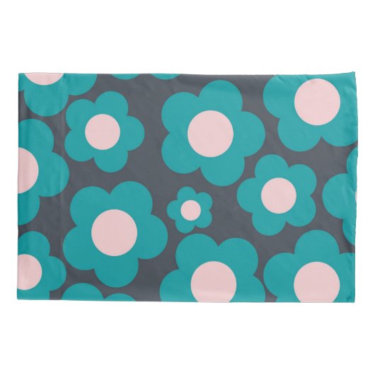 Preppy Blue Roze Hippie Flower Pattern Kussensloop (Achterkant)