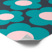 Preppy Blue Roze Hippie Flower Pattern Poster (Hoek)