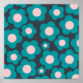 Preppy Blue Roze Hippie Flower Pattern Poster (Voorkant)