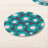 Preppy Blue Roze Hippie Flower Pattern Ronde Kartonnen Onderzetter (Gebogen)