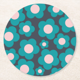Preppy Blue Roze Hippie Flower Pattern Ronde Kartonnen Onderzetter