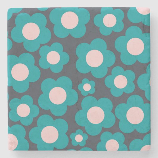 Preppy Blue Roze Hippie Flower Pattern Stenen Onderzetter (Voorkant)