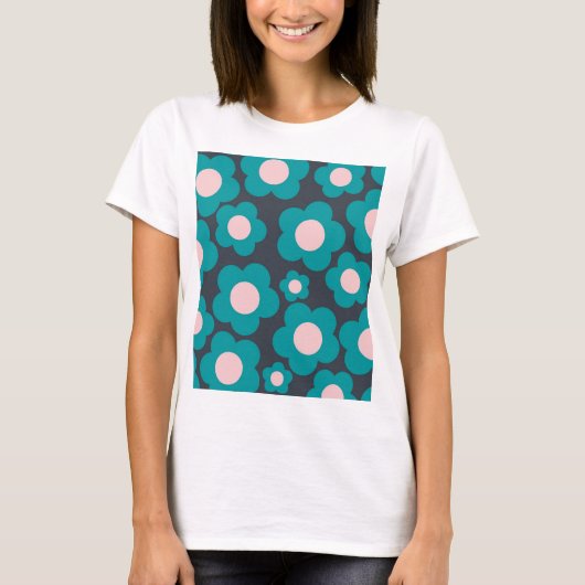 Preppy Blue Roze Hippie Flower Pattern T-shirt (Voorkant)