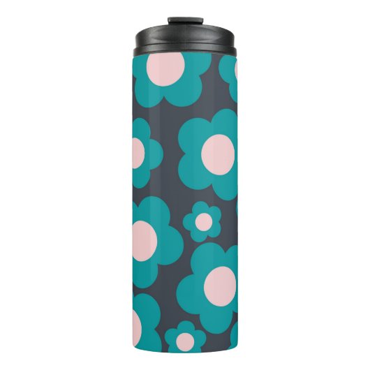 Preppy Blue Roze Hippie Flower Pattern Thermosbeker (Voorkant)