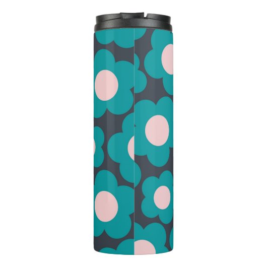 Preppy Blue Roze Hippie Flower Pattern Thermosbeker (Achterkant)