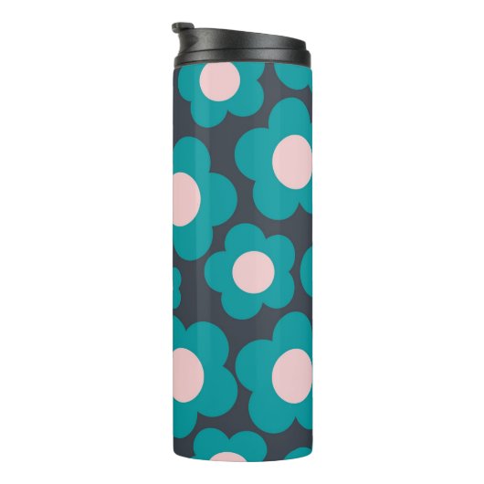 Preppy Blue Roze Hippie Flower Pattern Thermosbeker (Geroteerd rechts)