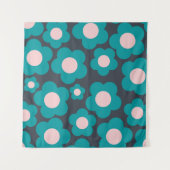 Preppy Blue Roze Hippie Flower Pattern Wandkleed (Voorkant (horizontaal))