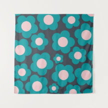 Preppy Blue Roze Hippie Flower Pattern