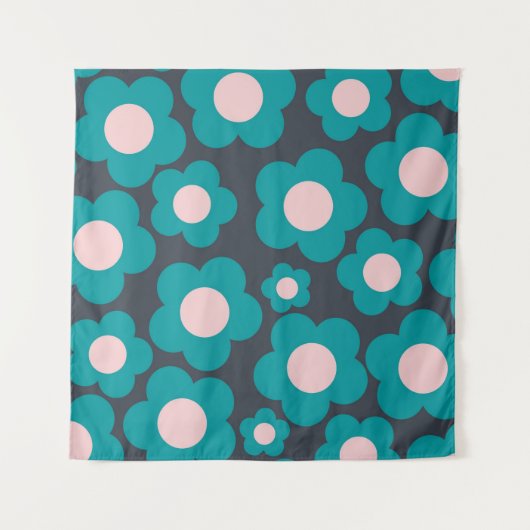 Preppy Blue Roze Hippie Flower Pattern Wandkleed (Voorkant)