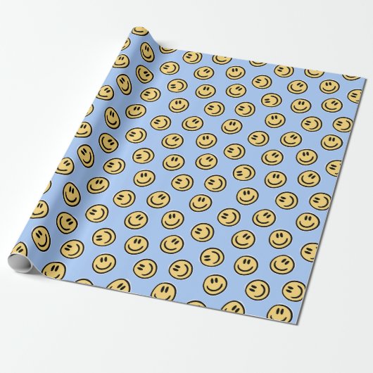 Preppy Blue Smile Wrapping Papier (Uitgerold)