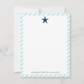 Preppy Blue Starfish op Mint Stripes Note-kaarten Kaart (Voorkant)