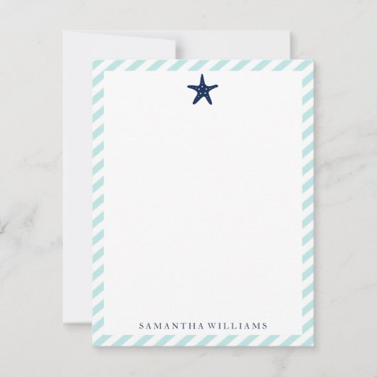 Preppy Blue Starfish op Mint Stripes Note-kaarten Kaart (Voorkant)