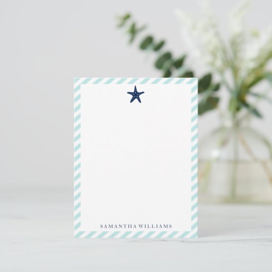 Preppy Blue Starfish op Mint Stripes Note-kaarten Kaart (Staand voorkant)