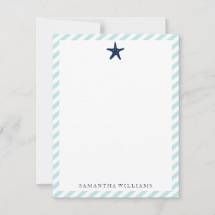 Preppy Blue Starfish op Mint Stripes Note-kaarten Kaart