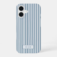 Preppy Blue Stripe Monogram iPhone 16 Hoesje