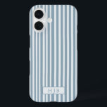 Preppy Blue Stripe Monogram  iPhone 16 Hoesje<br><div class="desc">Preppy Blue Stripe Monogram Initiaal iPhone 16 Hoesje</div>