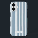 Preppy Blue Stripe Monogram iPhone 16 Hoesje<br><div class="desc">Preppy Blue Stripe Monogram Initiaal iPhone 16 Hoesje</div>