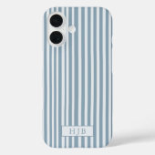 Preppy Blue Stripe Monogram  iPhone 16 Hoesje (Achterkant)